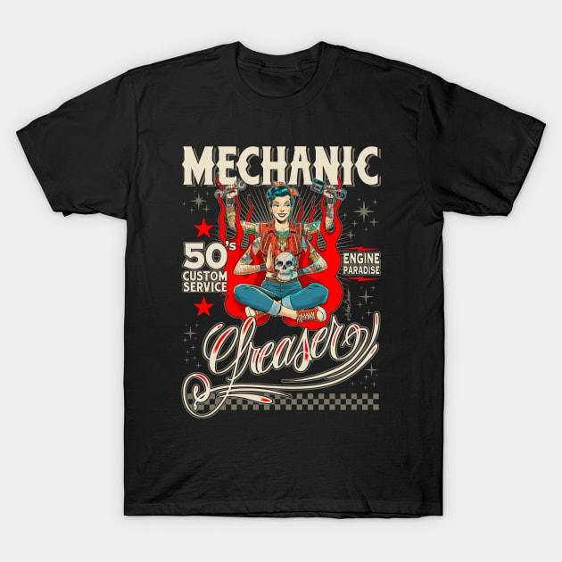 Mechanic greaser girl T-Shirt by nanobarbero